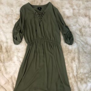 Hunter green lace up fall dress
